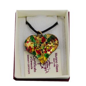 COLLANA CON SCATOLA CON CIONDOLO CUORE CM 4 FOGLIA ORO o ARGENTO