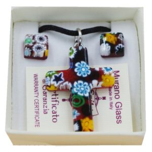 PARURE COLLANA CON SCATOLA CON CIONDOLO CROCE MURRINA MULTICOLOR