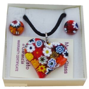 PARURE COLLANA CON SCATOLA CON CIONDOLO CUORE  MURRINA  MULTICOLOR