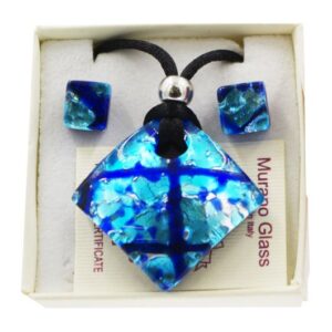 PARURE COLLANA CON SCATOLA CON CIONDOLO 3X3 FOGLIA ORO o ARGENTO