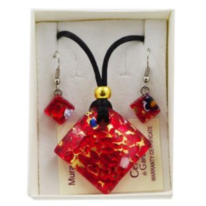 PARURE COLLANA CON SCATOLA CON CIONDOLO 3X3 FOGLIA ORO o ARGENTO