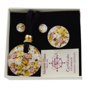PARURE COLLANA CON SCATOLA CON CIONDOLO  DIAM 4 FOGLIA ORO o ARGENTO