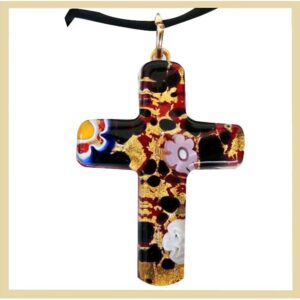 COLLANA CON CIONDOLO  CROCE FOGLIA ORO o ARGENTO CON SCATOLA