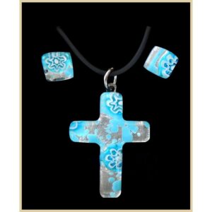 PARURE COLLANA CON CROCE FOGLIA ORO o ARGENTO CON SCATOLA