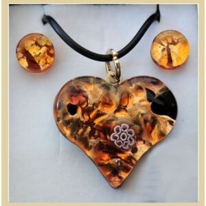 PARURE COLLANA CON CIONDOLO CUORE FOGLIA ORO o ARGENTO CON SCATOLA