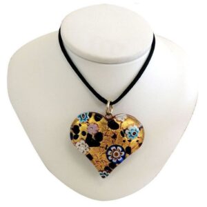 COLLANA CON CIONDOLO CUORE CM 4 FOGLIA ORO o ARGENTO