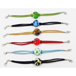 BRACCIALE CUOINO CON PIASTRINA DIAM.18 FOGLIA ORO o ARGENTO