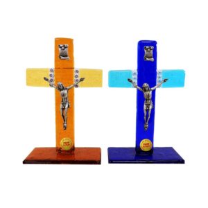 CROCE CON CRISTO MURANO+MURRINA  CON BASE 16cm