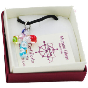 COLLANA CON CROCE MURRINA MULTICOLOR STRETTA CON SCATOLA 6X6
